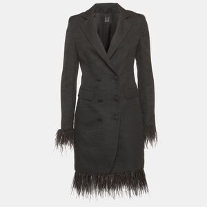 8 By Yoox Black Tweed Feather Trim Blazer And Mini Skirt Suit S